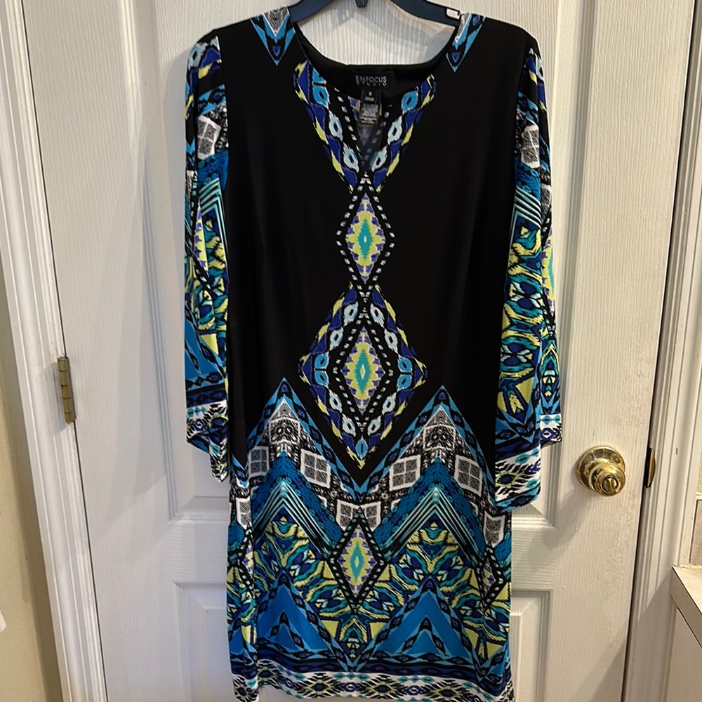 Enfocus Studio Brightly Colored Print Long-Sleeved Dress